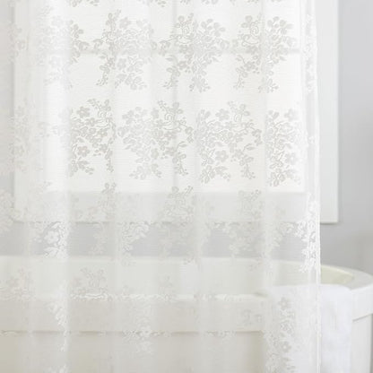 TUDECO Ivory Lace Stall Shower Curtains for Narrow Bathroom, 36''W x 72''L | 36 Shower Curtain, Vintage Flora, Brightens Space, Gentle Privacy,Scalloped Edges, Attached Valance, Reinforced Holes