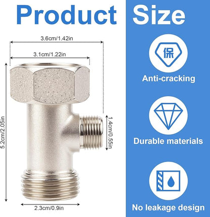 7/8"x7/8"x3/8" 3-Way T Valve Connector with Washer Universal Metal Adapter | T-Adapter for Shower Toilet Bidet Attachment Valve Hose Fitting Replacement Parts Accessories