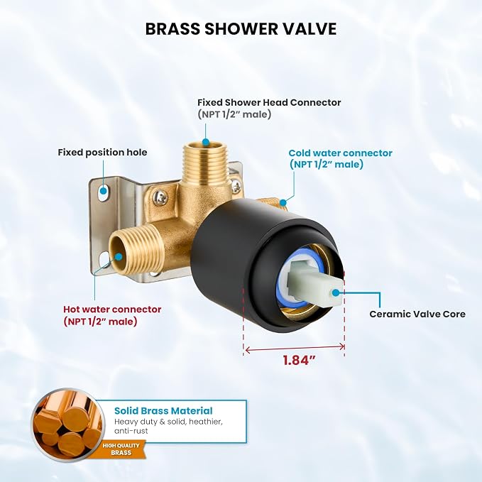 gotonovo Shower Faucet Set with Valve 6 Mode Rain Head Matte Black | Bathroom Shower Head and Handle Set Complete Combo,6 Mode Multi 6’’ ABS Rainfall Showerhead,Brass Valve Trim Kit,Wall Mount