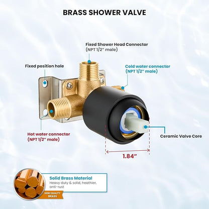 gotonovo Shower Faucet Set with Valve 6 Mode Rain Head Matte Black | Bathroom Shower Head and Handle Set Complete Combo,6 Mode Multi 6’’ ABS Rainfall Showerhead,Brass Valve Trim Kit,Wall Mount