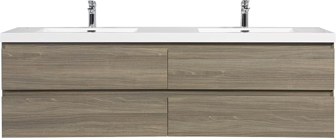 72 Inch Floating Bathroom Vanity with Double Sink, Large Storage Wall Mounted Floating Vanity with Soft Close Drawers, One-Piece Basin Bathroom Sink Cabinet (Ash Grey, 72 Inch Double Sink)