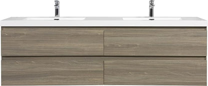 72 Inch Floating Bathroom Vanity with Double Sink, Large Storage Wall Mounted Floating Vanity with Soft Close Drawers, One-Piece Basin Bathroom Sink Cabinet (Ash Grey, 72 Inch Double Sink)