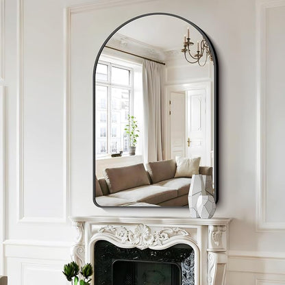 FORBATH Arched Mirror 32x48 Inch, Bathroom Mirror Wall Mounted Modern Black Aluminum Alloy Frame Decor Large Dresser, for Bedroom Living Room Entryway, Hanging or Leaning Against Wall