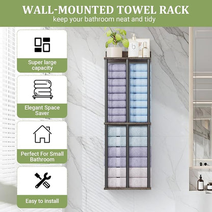 Large Capacity Three-layer Towel Racks for Bathroom Wall Mounted, Updated 3 Bar bath Towel Holder for Bathroom, Bath Towel Rack for Wall Mounted, Metal Small Bathrooms Towel Storage Rack, Black Walnut