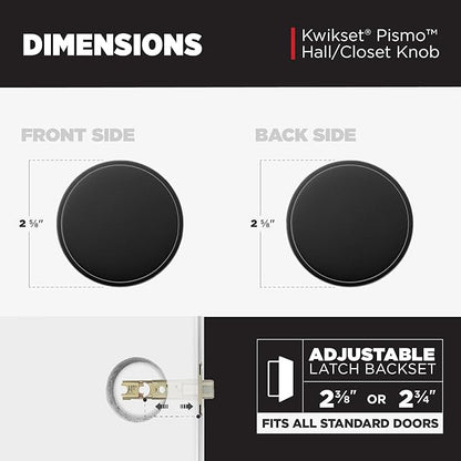 Kwikset Pismo Interior Passage Door Knob, Handle for Closet and Hallway Doors, Non-Locking Doorknob in Matte Black, with Microban Protection (Pack of 12)