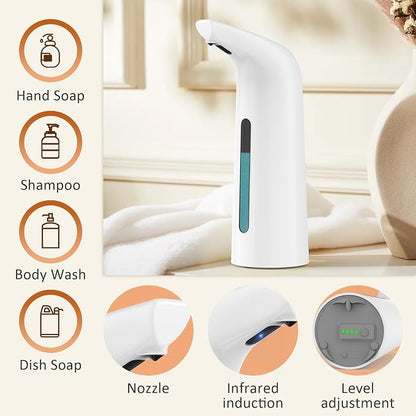 Automatic Liquid Soap Dispenser, 4-Level,Rechargeable | Plastic,13.5oz/400ml White Touchless Electric Hand & Dish Countertop Soap Dispensers with Sensor for Bathroom,Kitchen Sink