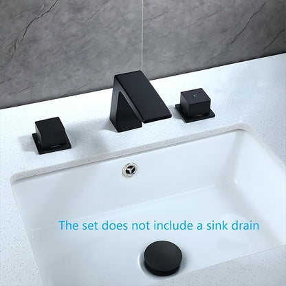 JOYWELL Bathroom Faucet 3 Hole for Sink,Double Handle Widespread Bathroom Sink Faucet (Deck Mount-3 Hole, Matte Black)