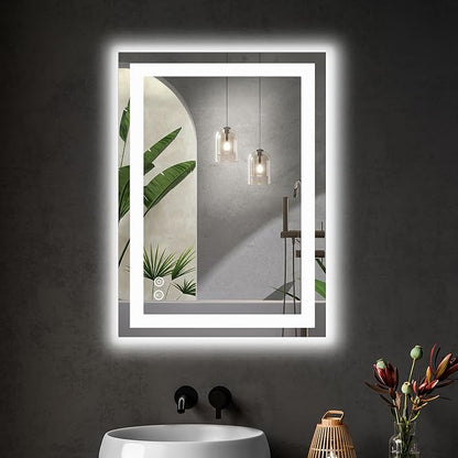 DUMOS 20.1"x28.1" LED Bathroom Mirror, Bathroom Vanity Mirror | Smart Anti-Fog, Front Light and Backlit, 3 Color Temperatures, Dimmable, Memory Function