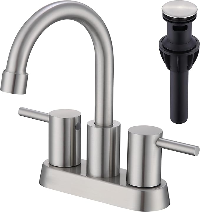 4 Inch 2 Handle 2 or 3 Hole Bathroom Faucet with Pop up Drain and Supply Lines, Brushed Nickel Bathroom Sink Faucet 3 Hole, Stainless Steel Vanity Faucets for Bathroom, Restroom, Rv