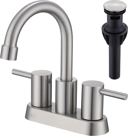 4 Inch 2 Handle 2 or 3 Hole Bathroom Faucet with Pop up Drain and Supply Lines, Brushed Nickel Bathroom Sink Faucet 3 Hole, Stainless Steel Vanity Faucets for Bathroom, Restroom, Rv