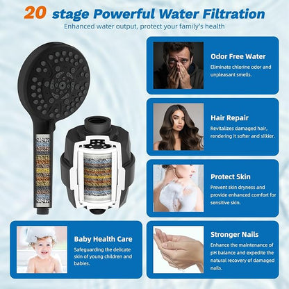 Hibbent 5-spray Dual Filtered Rainfall Shower Head with 10 Spray Handheld | High Pressure 13'' Showerhead Combo, Easy Reach 4-way Diverter Arm with Pause Mode, 71'' Hose & Holder, Matte Black