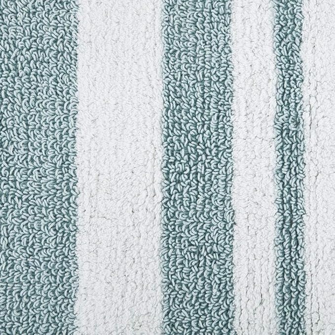 Madison Park Reversible Spa Cotton Bath Rug 100%-Cotton Striped Ultra Soft Water Absorbent, Fast Drying, Bath-Mats, Non-Slip Absorbent Quick Dry Mats for Tub, Shower Room, and Bathroom, 24x72, Aqua | Quick Dry, Ultra Soft, Pile, Machine Washable, Plush...