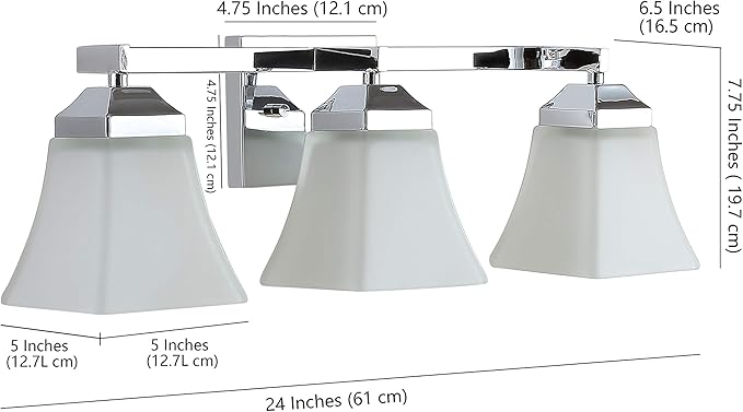 JONATHAN Y 24" Chrome Modern Cottage LED Vanity Light Wall Sconce, Farmhouse Wall Lamp for Bathroom Mirror Kitchen, White Glass Shade, LED Bulb Included (JYL7524B)