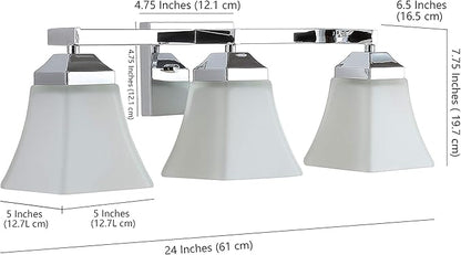 JONATHAN Y 24" Chrome Modern Cottage LED Vanity Light Wall Sconce, Farmhouse Wall Lamp for Bathroom Mirror Kitchen, White Glass Shade, LED Bulb Included (JYL7524B)