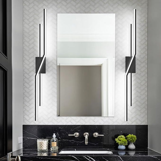 SOLFART Bathroom Vanity Light Dimmable Modern Matte Black Bathroom Light Fixtures Over Mirror 48 Inch LED Lights
