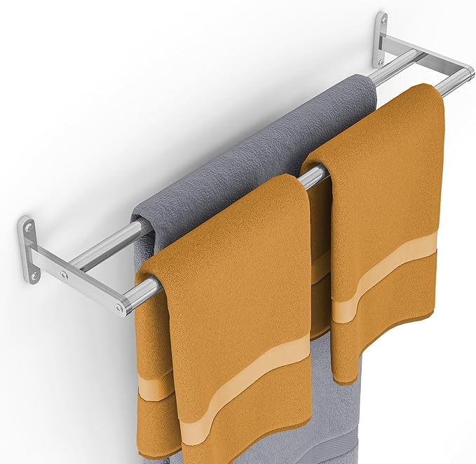 24 Inch Double Towel Bar for Bathroom Wall, Stainless Steel Towel Racks for Bathroom Wall Mounted Rustproof, Long Towel Rod Hand Towel Holder for Bathroom Toilet Kitchen Towel Storage - Brushed Nickel