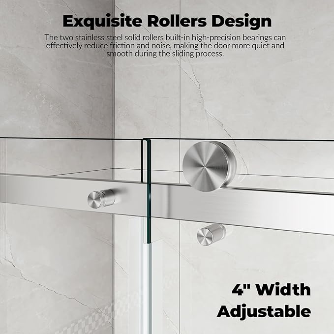 Sliding Shower Door, 44-48 inch W×76 inch H Glass Shower Door with Stainless Steel Frame, One Fixed One Sliding Panel, Brushed Finish, Ideal for Bathroom Tub