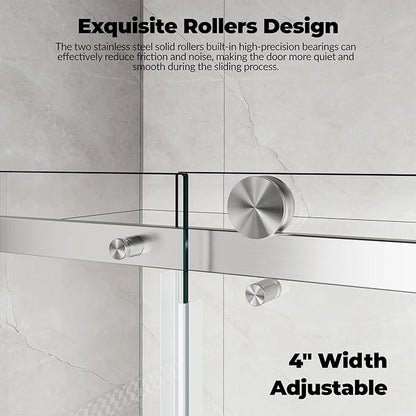 Sliding Shower Door, 44-48 inch W×76 inch H Glass Shower Door with Stainless Steel Frame, One Fixed One Sliding Panel, Brushed Finish, Ideal for Bathroom Tub