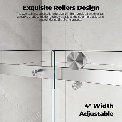 Garvee Sliding Shower Door 44-48 inch W x 76 inch H | Frameless Glass Shower Door with Square Stainless Steel Rail, 8mm Tempered Glass Frameless Shower Door, Brushed Sliver