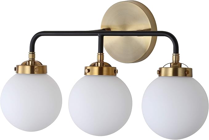 JONATHAN Y 22" Brass Gold/Black/White 3-Light LED Wall Sconce Vanity Lighting, Clear Glass Globe Shade Modern Contemporary Sconce for Bathroom Mirror, Hallway, UL Listed (JYL9058B)