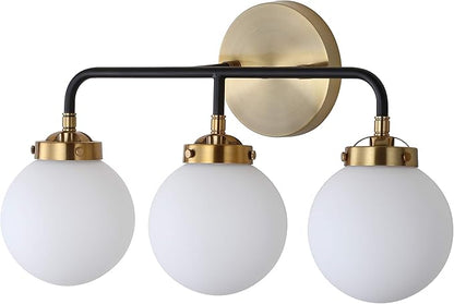 JONATHAN Y 22" Brass Gold/Black/White 3-Light LED Wall Sconce Vanity Lighting, Clear Glass Globe Shade Modern Contemporary Sconce for Bathroom Mirror, Hallway, UL Listed (JYL9058B)