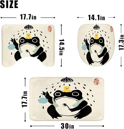 LGhtyro 4PCS Funny Frog 71Wx71H Inches Asian Traditional Japanese Art Animal Shower Curtain Sets with Rugs, Toilet Lid Cover and Bath Mat, Cute Bath Accessories Art Home Decor Fabric 12 Pack Hooks