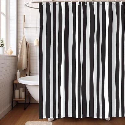 Black and White Extra Long Shower Curtain, Striped Boho Minimalist Modern Waterproof Fabric Machine Washable for Bathroom Bathtub with Hooks 72Wx84H