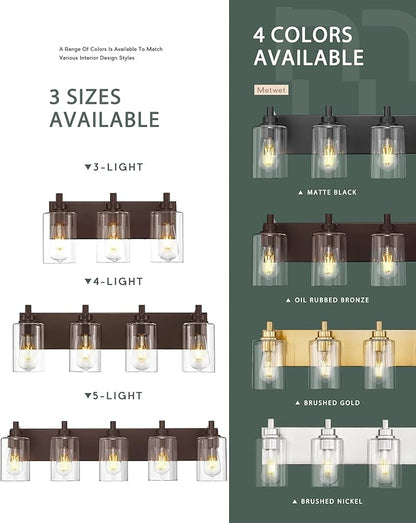 3-Light Bathroom Light Fixtures, Modern Vanity Light with Cylinder Clear Glass Shade, Vanity Lighting Fixtures Over Mirror, Oil Rubbed Bronze, VL143-ORB-3