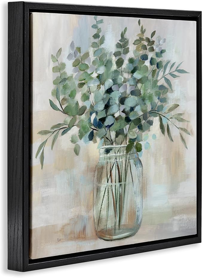 'Soothing Eucalyptus Herb Arrangement'| Floating Frame Canvas Art | Stupell Industries | Black, 18 x 18 Inches, Easy to Hang and Sturdy, Made in USA, by Nan