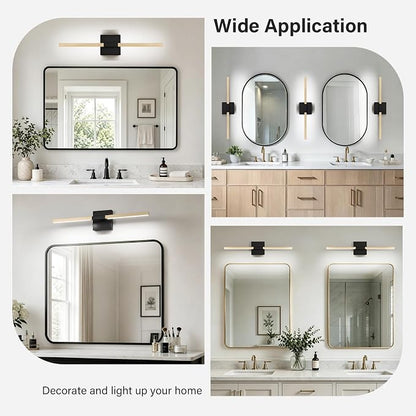 Black Gold Bathroom Vanity Light, 24 Inch LED Light Bar Over Mirror | Modern Bathroom Light Fixture Over Mirror for Vanity, 360° Rotatable Dimmable LED Wall Mounted Lighting, ETL Certified