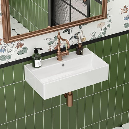 21x12 Wall Mounted Bathroom Sink | Ceramic, Floating, ADA Compliant, Rectangular Shape, Easy to Clean, Ideal for Bathroom, Lavatory, Vanity