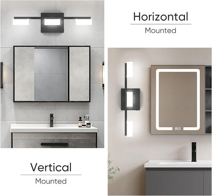 LED Modern Bathroom Light Fixtures Over Mirror, 3-Light Dimmable Vanity Lights, Matte Black Acrylic Bathroom Vanity Light, 2700K-6500K Adjustable, ETL Certificated