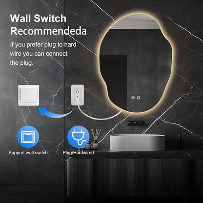 Irregular LED Bathroom Mirror with Lights,Asymmetrical Led Bathroom Vanity Mirror for Wall with Backlit, Anti Fog, 3 Colors and Dimmable Light,[Horizontal/Vertical] 30" H x 22" W