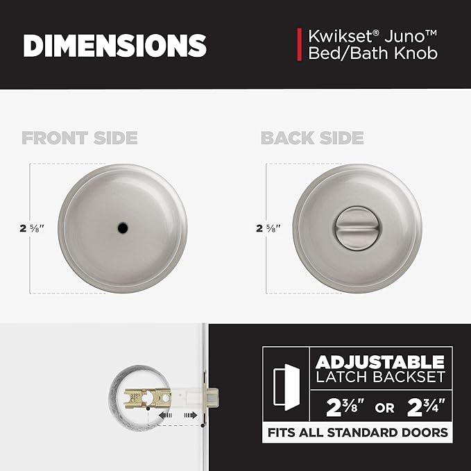 Kwikset Juno Interior Privacy Door Knob with Lock, Door Handle for Bathroom and Bedroom, Satin Nickel Keyless Turn Lock Doorknob, with Microban Protection (Pack of 8)
