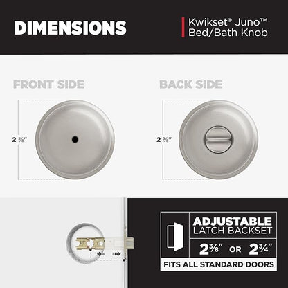 Kwikset Juno Interior Privacy Door Knob with Lock, Door Handle for Bathroom and Bedroom, Satin Nickel Keyless Turn Lock Doorknob, with Microban Protection (Pack of 6)