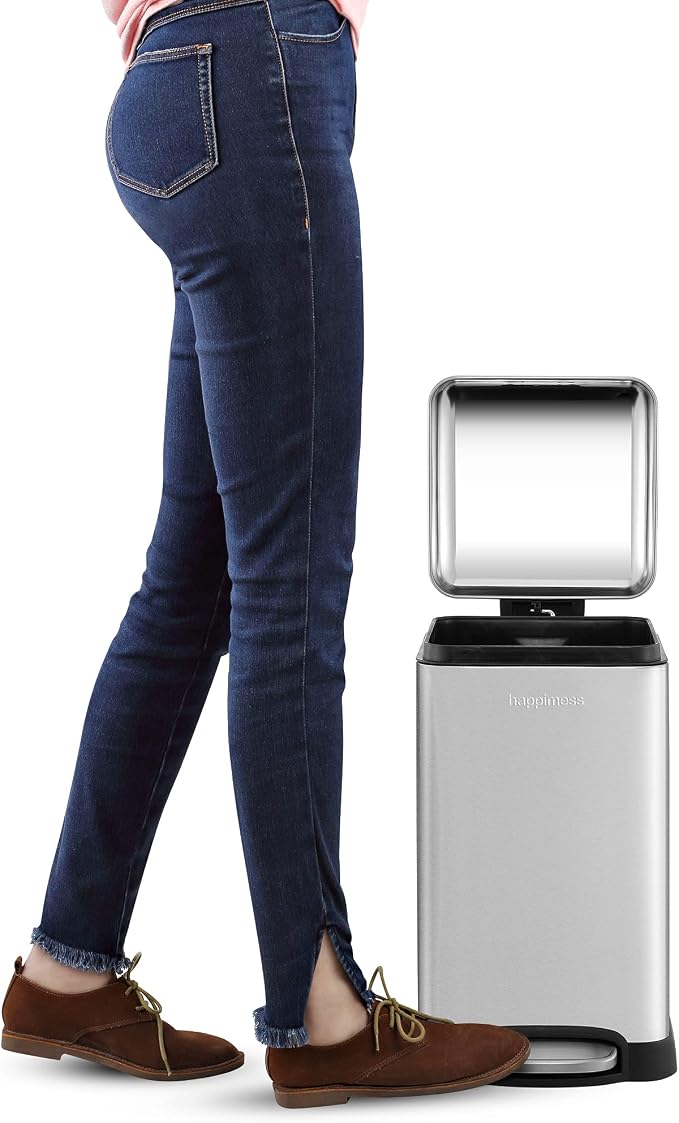 happimess Betty Retro Mini 3.2 Gal Step Trash Can, Platinum Silver | Soft-Close Lid, Fingerprint Proof, Removable Liner, Stainless Steel, Hands-Free Pedal