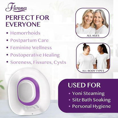 Sitz Bath for Hemorrhoids Relief, Foldable Basin for Toilet Seat, Ideal for Essential Postpartum Care, Perineal Soaking & Hygiene, Includes Hand Flusher with Sprayer, V Steaming Tub by Fivona