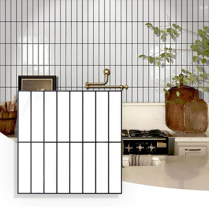 3D Peel and Stick Backsplash Tiles, 10 Pcs 12" x 12", White | Glossy Vinyl Backsplash Sticker for Renter Friendly Kitchen Bathroom DIY Wall Makeover, Cover 10 sq ft，Removable，Waterproof