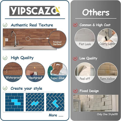 Yipscazo Peel and Stick backsplash 3 x 6 Inches 3D PVC Composite Wall Tile Stick on Backsplash Tile for Kitchen Bathroom, Laundry Room, Fireplace(Brown Wood Grain, 160 Pieces)