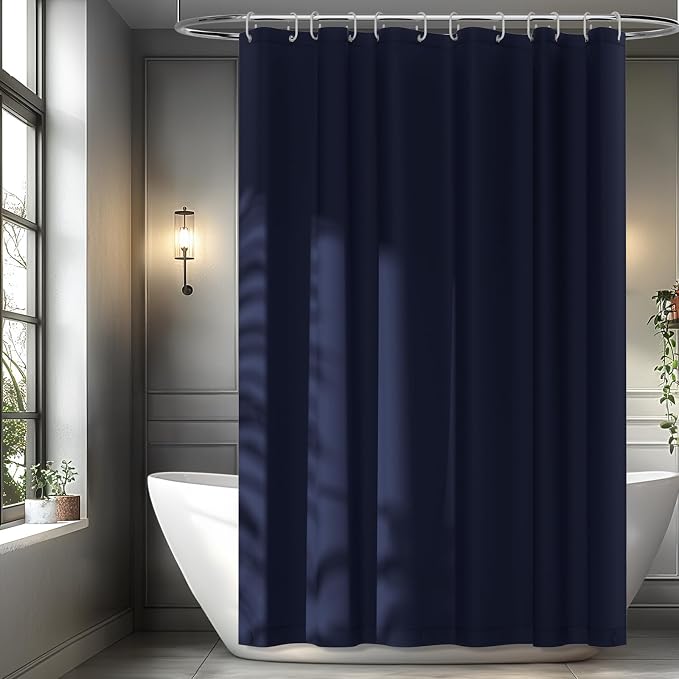 Seenus 72 x 78 inch Navy Blue Extra Long Fabric Shower Curtain Liner, Waterproof Cloth Shower Liner with 3 Large Magnets, Bathroom Long Shower Curtain Lightweight Washable