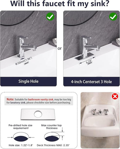 Pull Out Bathroom Faucet, Single Handle Bathroom Sink Faucet with Pull Out Sprayer, Bathroom Faucet for Sink, with Pop-up Drain & Deck Plate 1 or 4-inch Centerset 3 Hole, Chrome