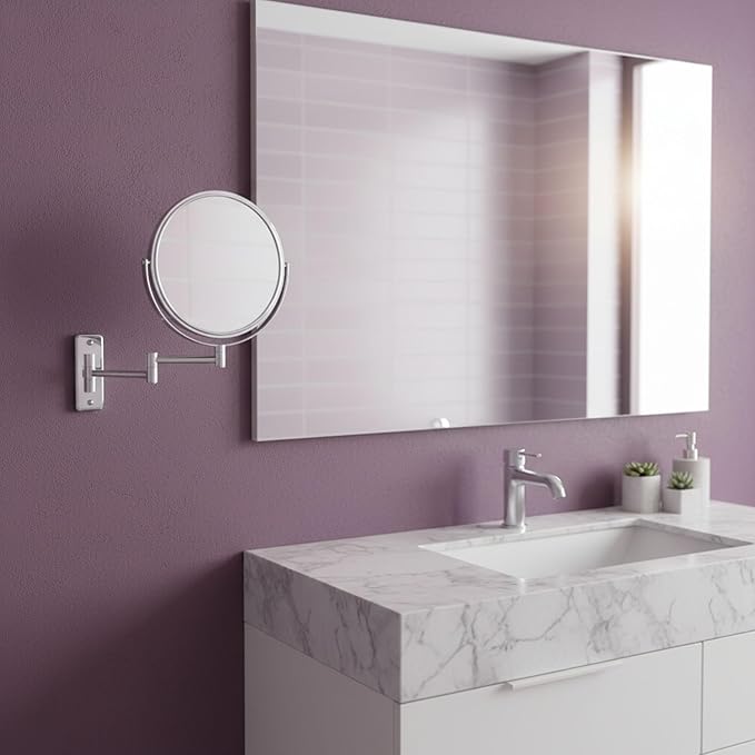 JERDON Wall-Mounted Magnifying Mirror - Bathroom Makeup Mirror with 5X Magnification - 8-Inch Diameter - Chrome Finish - Model JP7506CF