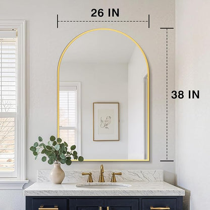 FICTOR 26" x 38" Arched Bathroom Vanity Mirror for Over Sink, Gold | Anti-Rust Metal Framed, HD Tempered Shatter-Proof Glass, Modern Wall Mirror for Entryway, Living Room, Bedroom