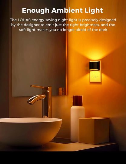 L LOHAS LED Night Light 2 Pack, Night Lights Plug into Wall, 1600K Amber | Dusk to Dawn Sensor Nightlight, 3 Level Brightness Adjustable, Mood Lighting
