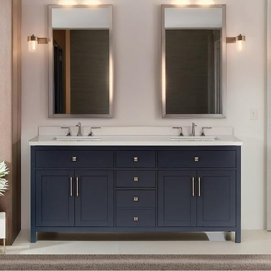 Lavanti Oakford 72 Inch Bathroom Vanity with Sink – Stylish Navy Blue Vanity Bathroom with Storage Cabinet – Modern Bathroom Vanities with Double Vanity Sink & Quartz Countertop
