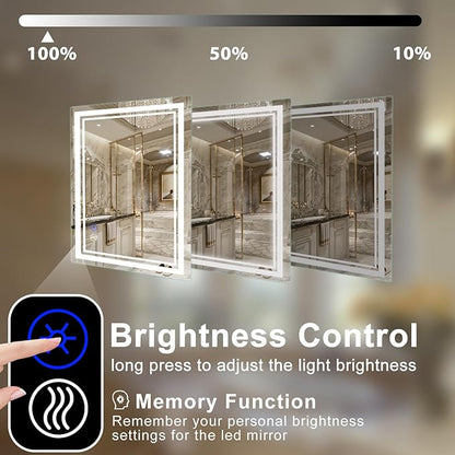 SaniteModar Bathroom Mirror with Lights 36x30 in, Led Mirror for Bathroom, Led Bathroom Mirror, 3 Color Dimmable, Anti Fog, Touch Button, CRI90+, Horizontal/Vertical