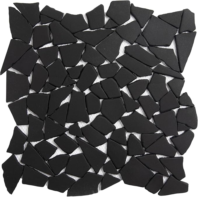 Pebble Tile for Shower Floor, Black Geometric Pebble Mosaic Backsplash for Kitchen Bathroom Wall and Floor Tile and Outdoor Areas, 5 Sheets