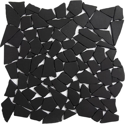 Pebble Tile for Shower Floor, Black Geometric Pebble Mosaic Backsplash for Kitchen Bathroom Wall and Floor Tile and Outdoor Areas, 5 Sheets