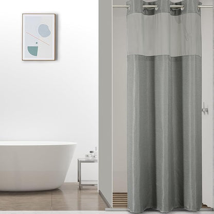 Colorful Star Waffle Weave No Hook Shower Curtain Set, 36 x 75 Inch, Grey | Heavy Duty Thick Shower Curtain Sets with Snap in Fabric Liner and Mesh Top Window, Hotel Style Waterproof Bathroom Curtain