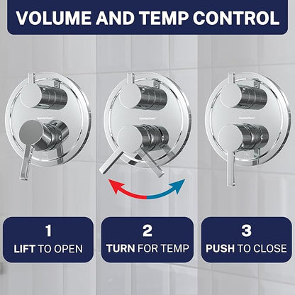 HammerHead Showers Solid Metal Shower Valve and Trim Kit, Two-Handle Volume and Temperature Control with Integrated Diverter, Pressure Balance Rough-In Valve Included, Chrome